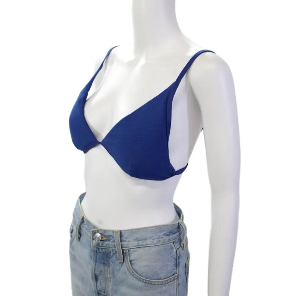 L Space Womens Spaghetti Strap Ribbed Knit Millie Bikini Top Indigo Size XL